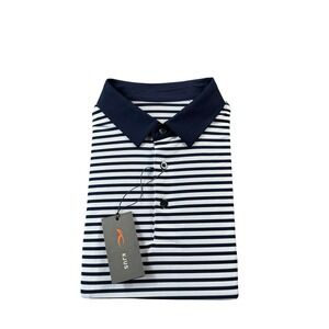 KJUS Gray Navy Striped Performance Luis Stripe Polo Shirt Size XL NWT